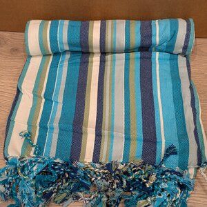 Portable Cotton Picnic Blanket 60” x 60” w/ Carry Strap & Fringe | Beach Camping